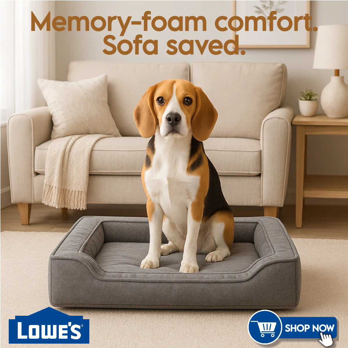 gray twill bolster dog bed; memory-foam cushion; large 42x32 inches; removable machine-washable polyester cover; indoor pet bed