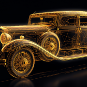 AI-crafted illustration depicts a 1930s car with int...