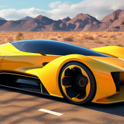 This AI-crafted illustration depicts a modern yellow car with advanced features