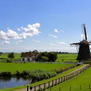 Netherlands Landscape Sky Clouds Windmill House