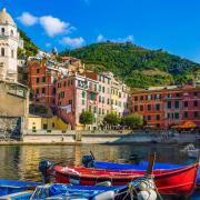 Italy Sea Boats Houses Cinque Terre Mediterranean