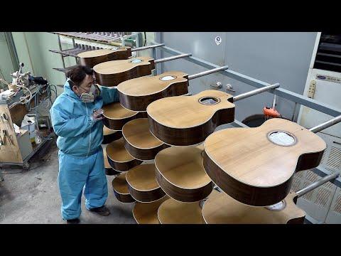 Acoustic Guitar Mass Production Process. 50 Year Old Korean Musical Instrument Factory #Video