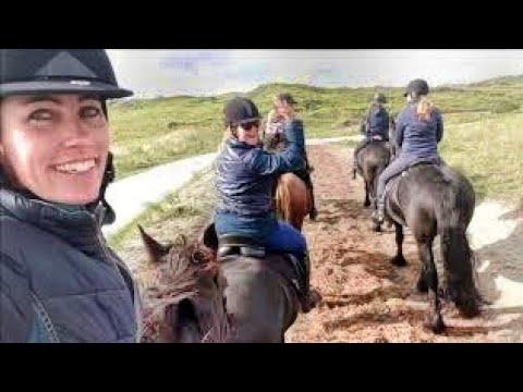 Trail ride on the beautiful island Terschelling. Dunes, sea, beach and forest. With Friesian horses.