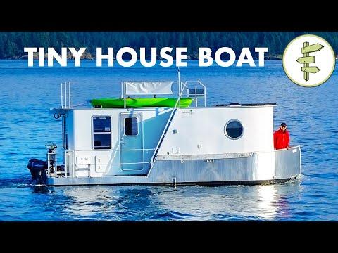 Boat Builder's AMAZING Modern Tiny House Boat Video - Full Tour