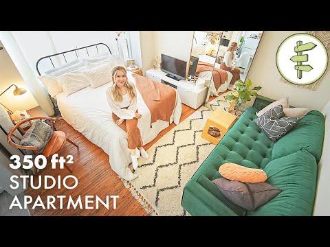 Tiny Studio Apartment Tour with Beautiful Interior & Clever Use of Space - 350ft / 33m  #Video