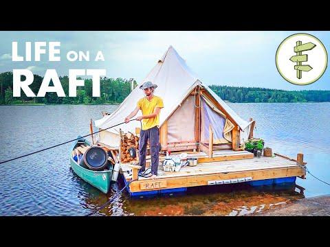 Couple Living in a Tent on a Self-Built Raft - Floating Off the Grid #Video