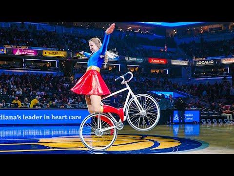 Supergirl flying with bike - NBA Halftimeshow Pacers | Unedited Video | Violalovescycling #Video