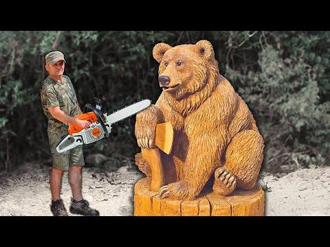 REAL SIZE WOODEN BEAR | Chainsaw Wood Carving | Vlad Carving #Video