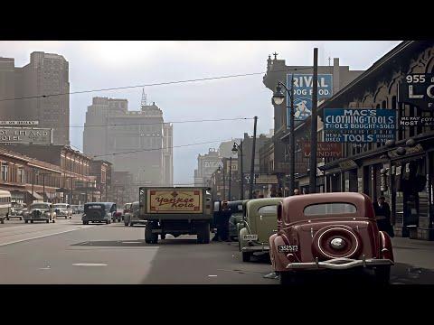Detroit 1930s in color, Rare Glimpse in Depression-Era [60fps, Remastered] w/Sound Design #Video