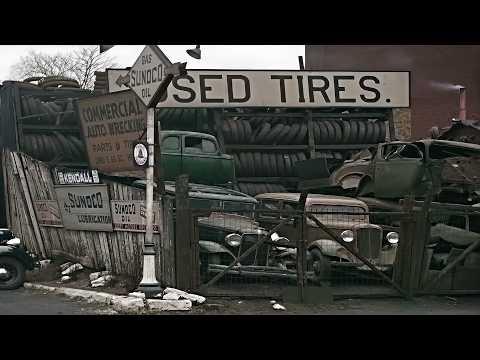 Ohio 1930s: Streets, Gas Stations & Junkyards - Advanced Colorization (4k 60fps) with Sound Design #