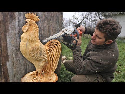 AMAZING chainsaw woodcarving video, Real size CHICKEN for 1 DAY