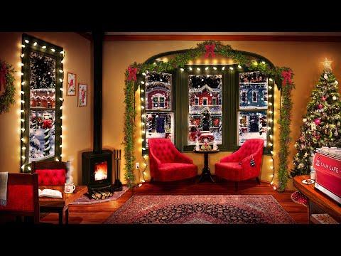 Cozy Christmas Coffee Shop Ambiance Video with Smooth Jazz Christmas Music, Crackling Fire, & Cafe S