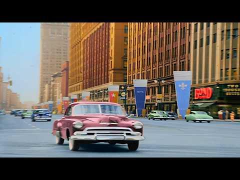 Detroit 1950s in color, Street Scene [60fps,Remastered] w/sound design added #Video