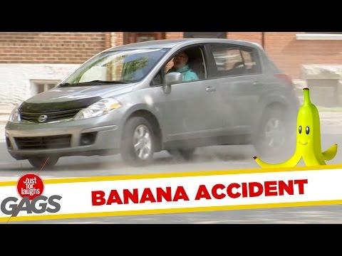 Banana Peel Almost Causes Car Accident Prank
