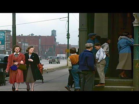 Street Life in Chicago 1930s in color [60fps, Remastered] Sound Design #Video