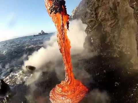 Rare Up Close Footage Of Lava Entering The Ocean.