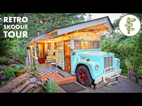 School Bus Tiny House Conversion Built with Salvaged Materials #Video