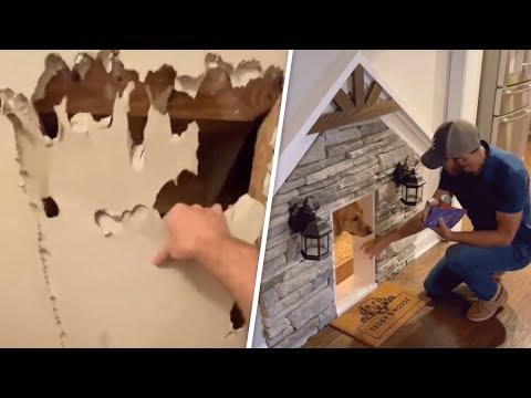 Man destroys his closet to build his dog a luxury home #Video