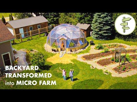 Couple Growing Food 'Year Round' in a Backyard Permaculture Micro Farm with Geodesic Dome Greenhouse