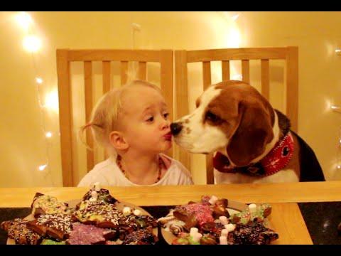 Charlie Da Dog And Toddler Helps Mother To Make Gingerbread For Christmas