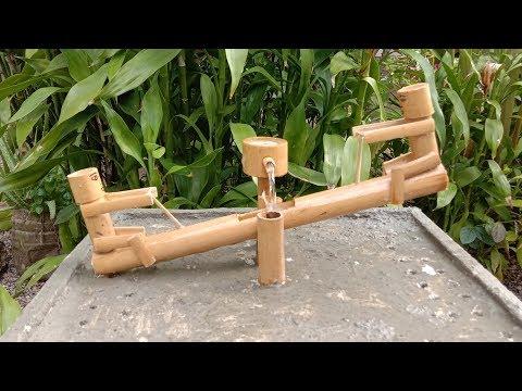 How to make very beautiful bamboo with cement waterfall fountain #Video